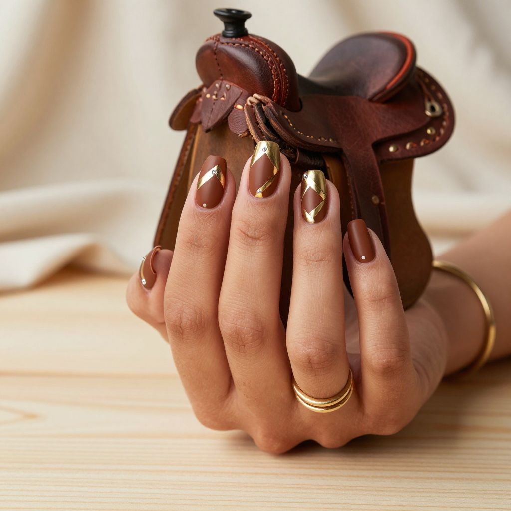 Cognac and Gold Geometric Western Nails