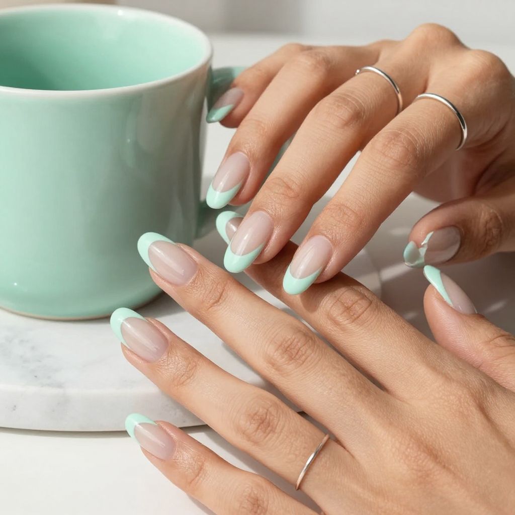 Mint negative space arch acrylic nails