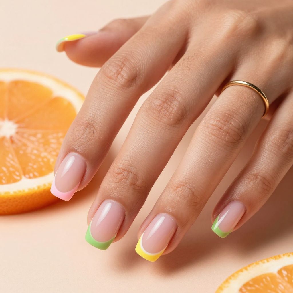 Colorful citrus French tip acrylic nails
