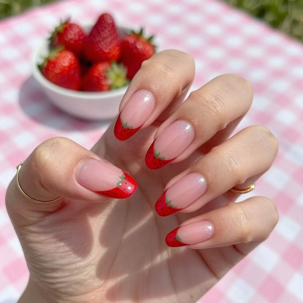 Strawberry tip almond nails
