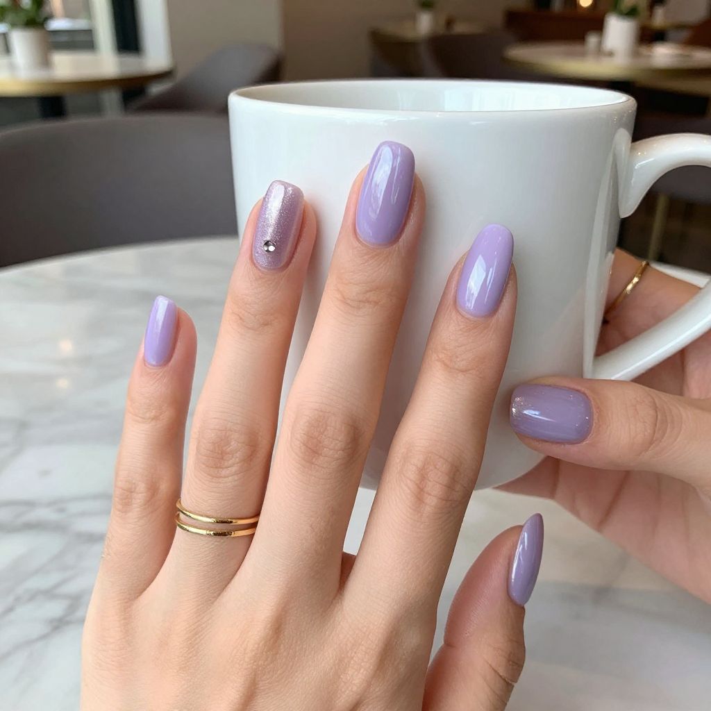 Lavender chrome almond nails