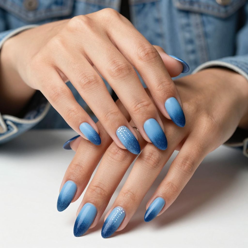 Denim gradient almond nails