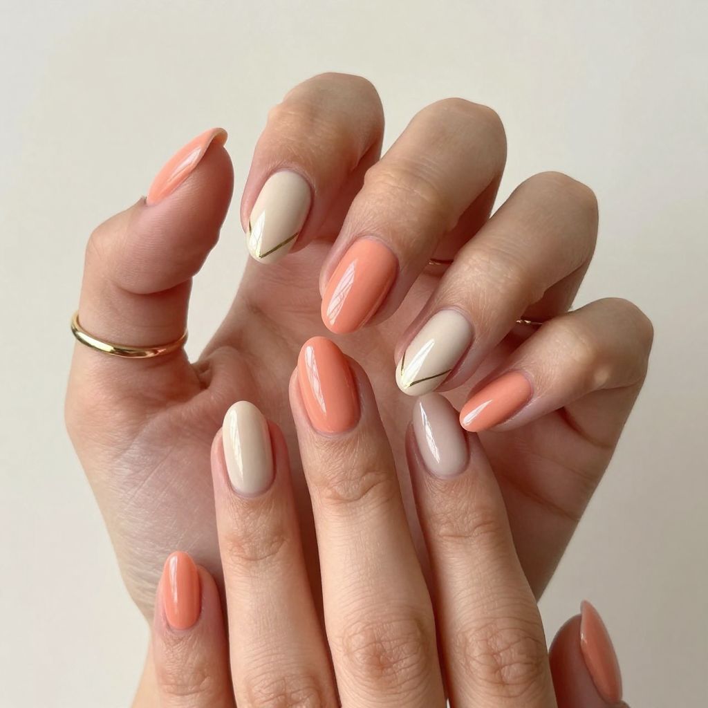 Coral Nails With Minimal Line Art
