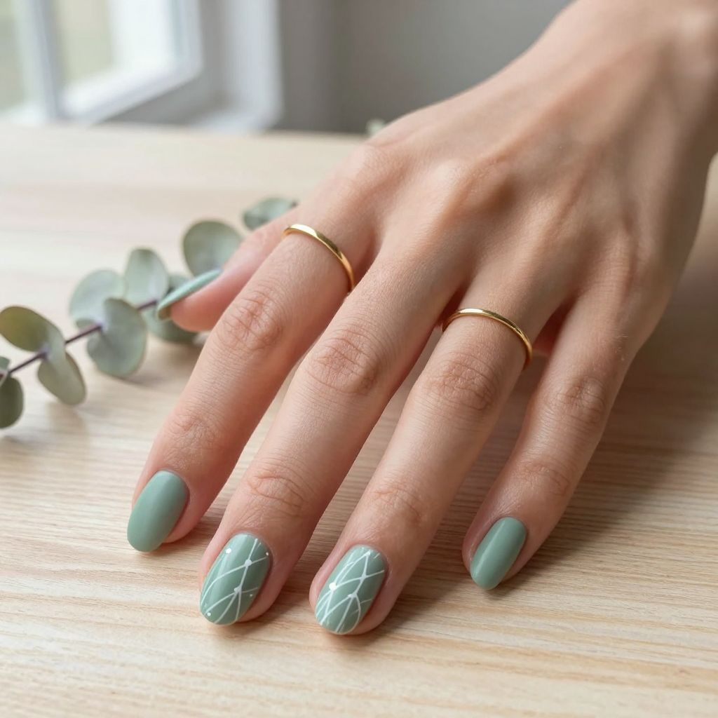 Pale Green with White Minimalist Lines
