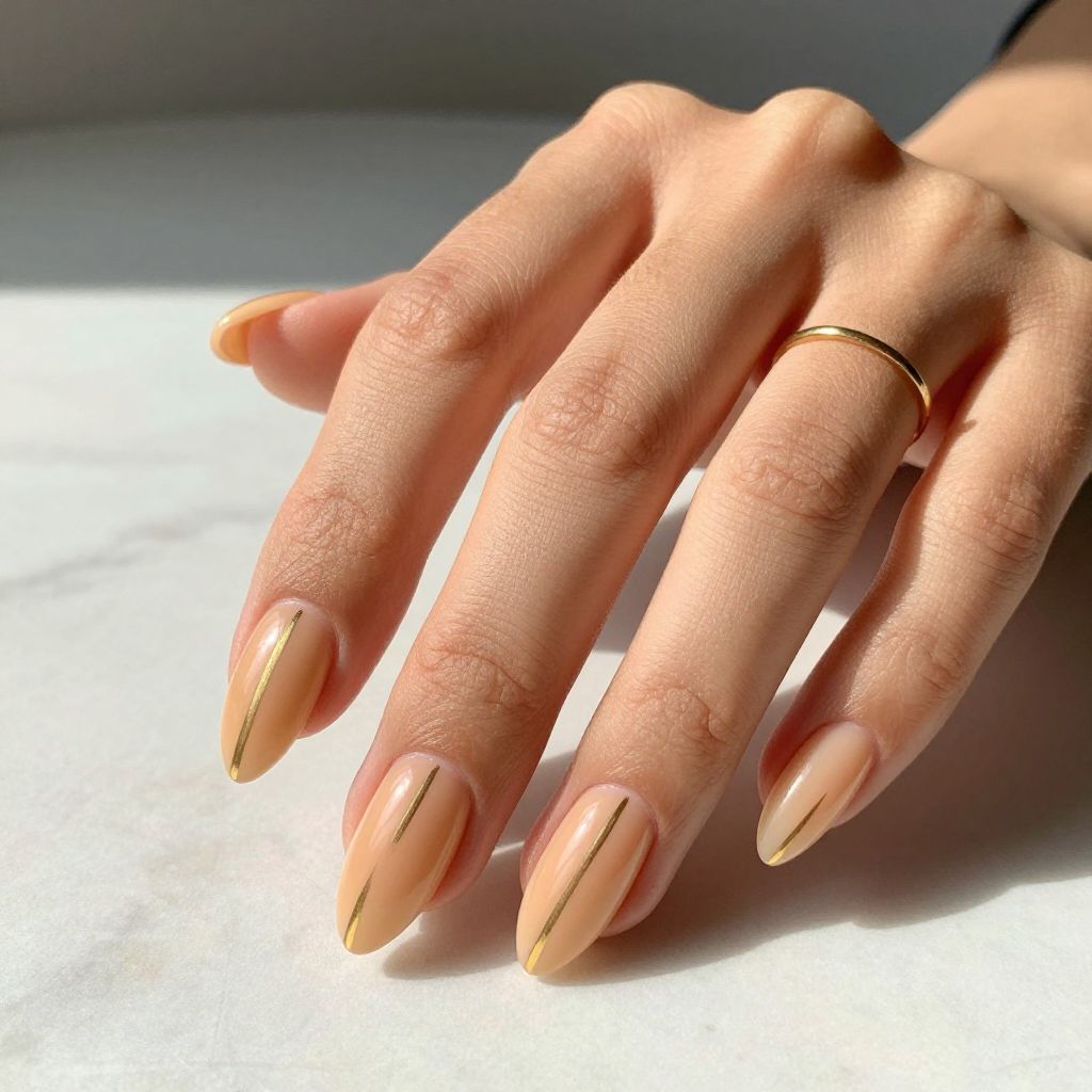Peachy Nude with Thin Gold Stripes