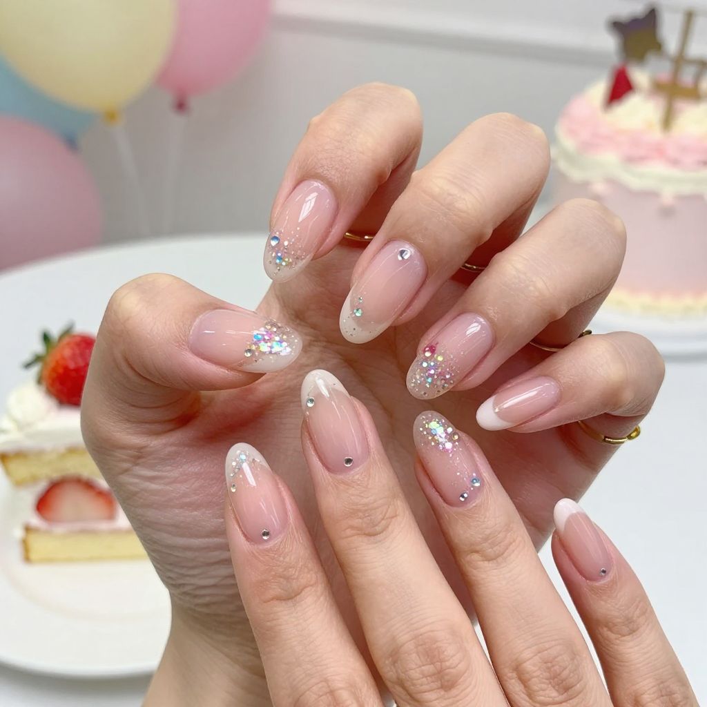 Confetti French tip birthday nails