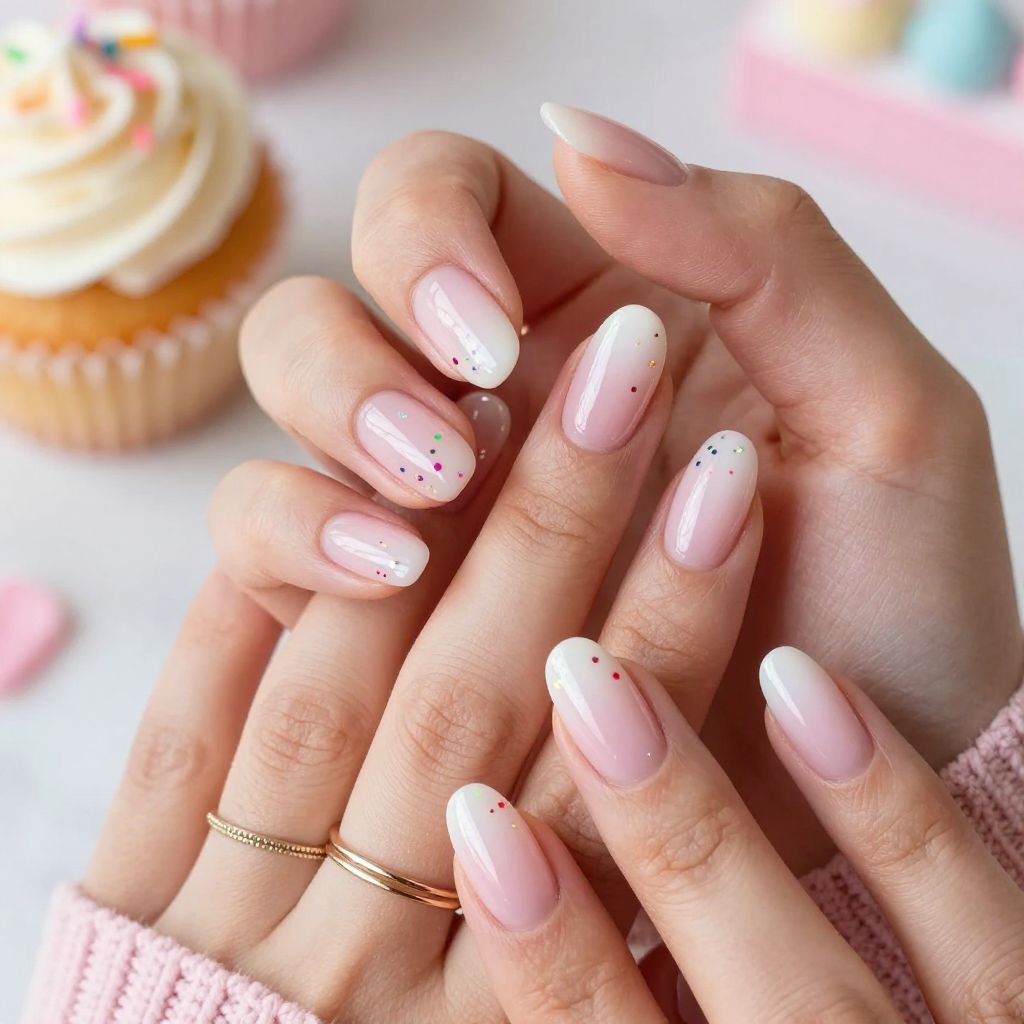 Sprinkle ombre frosting birthday nails