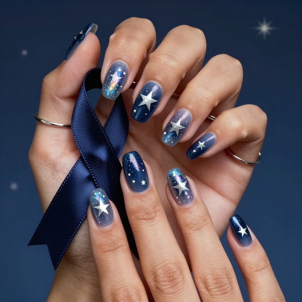 Starry midnight birthday nails