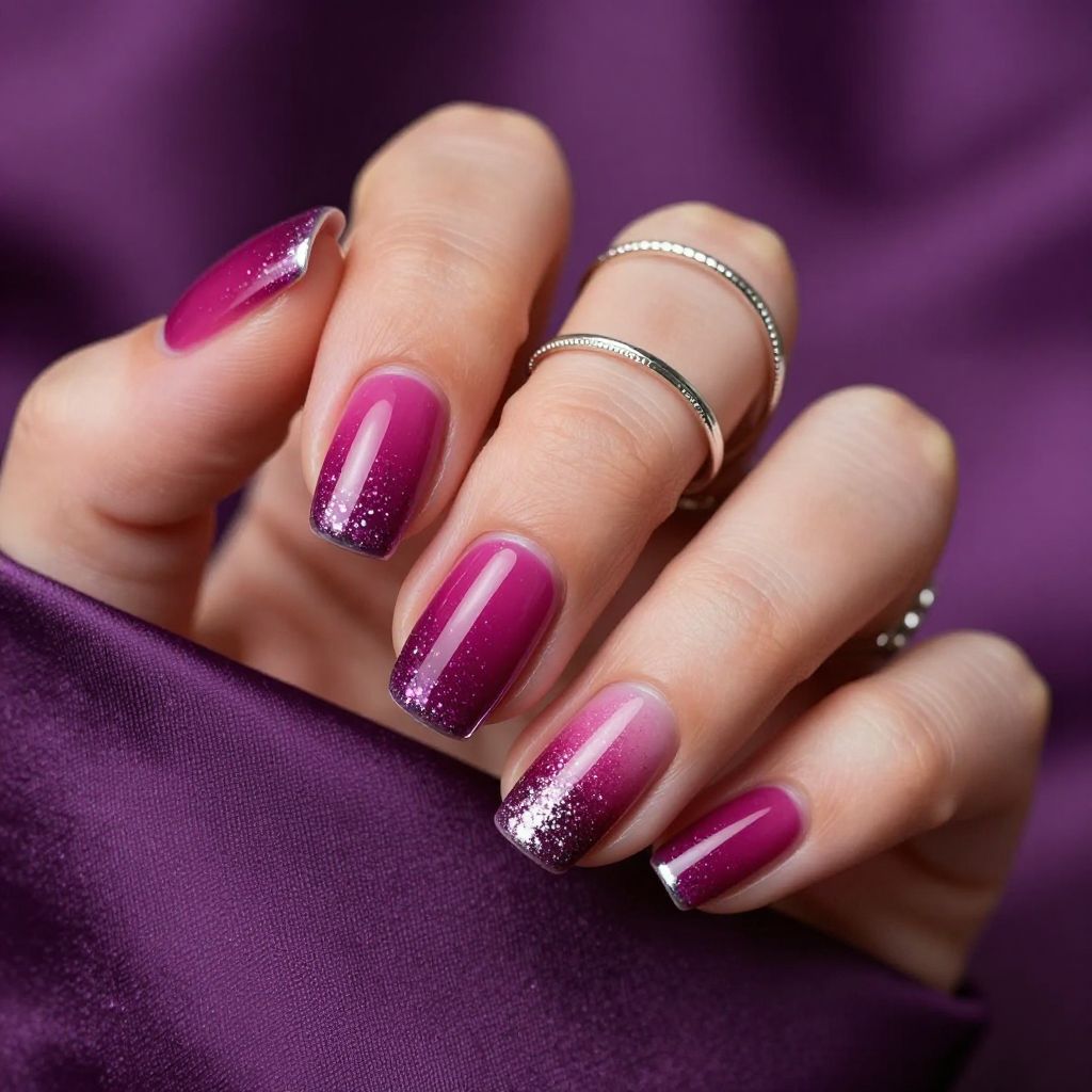 Glitter gradient magenta birthday nails
