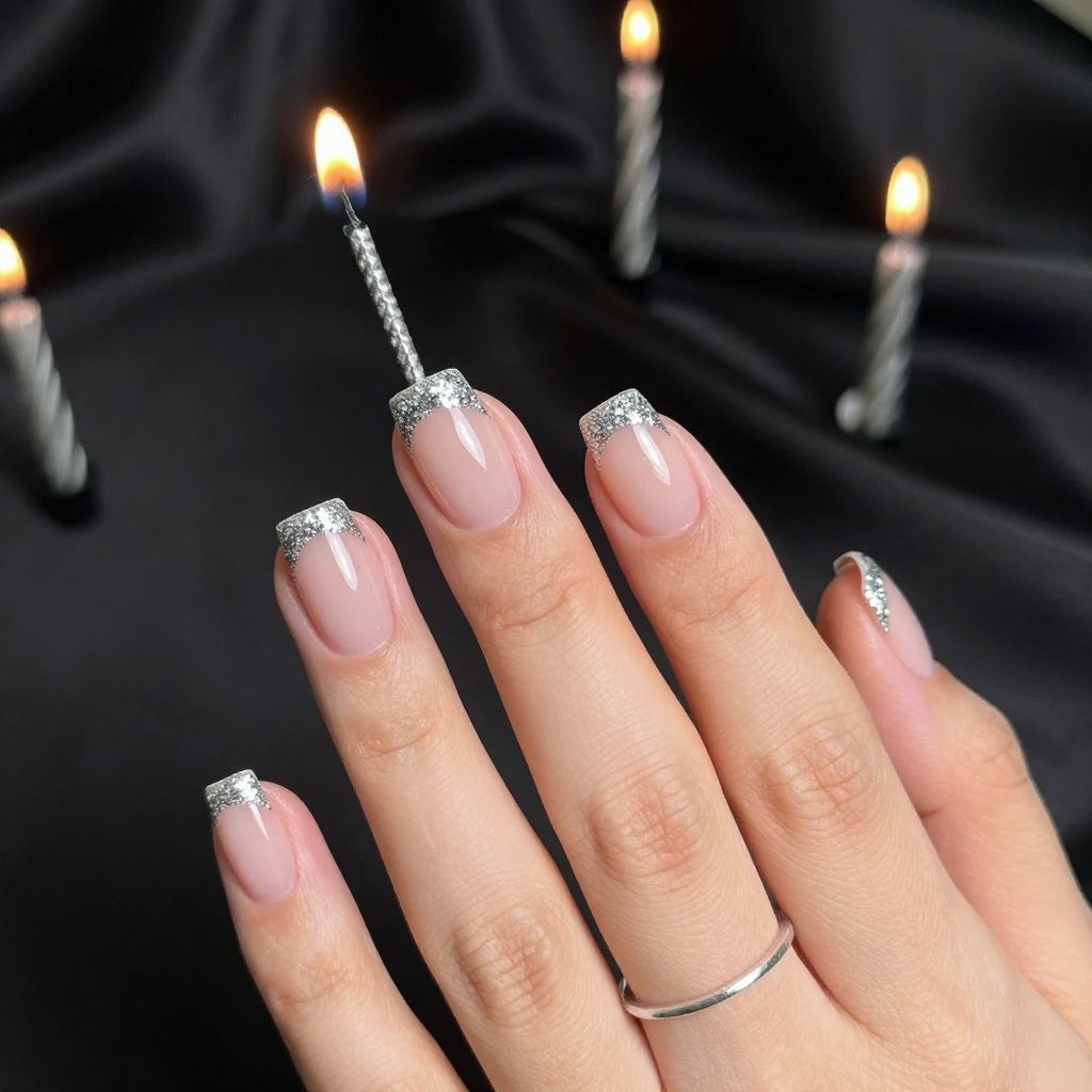 Silver sparkler tip birthday nails