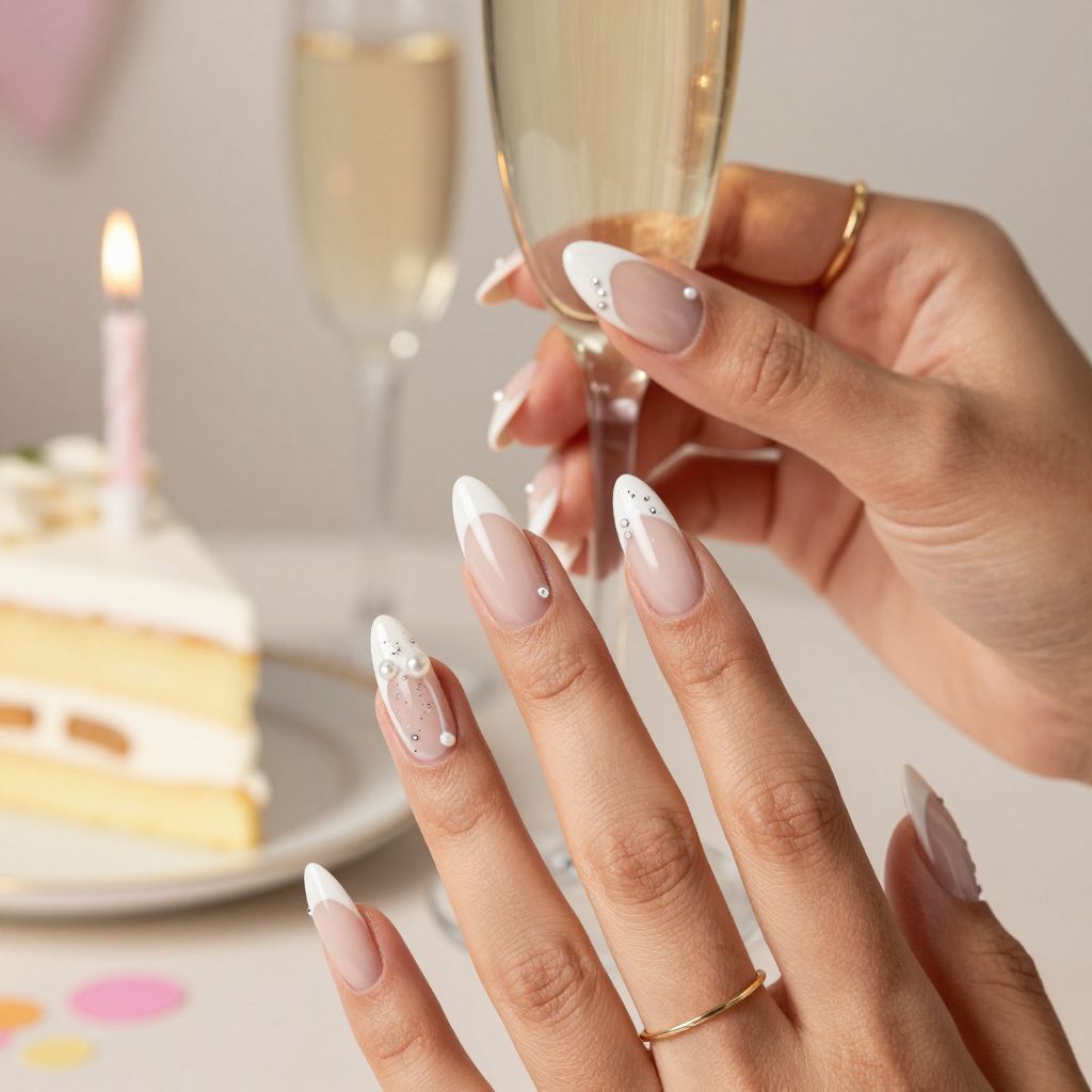Pearl drip elegant birthday nails