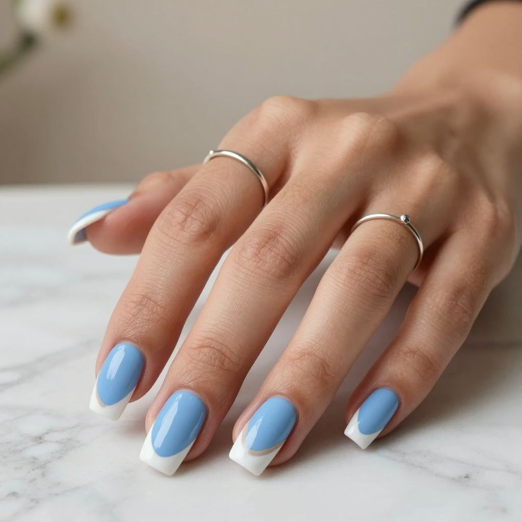 Powder Blue and White Swirl Tips