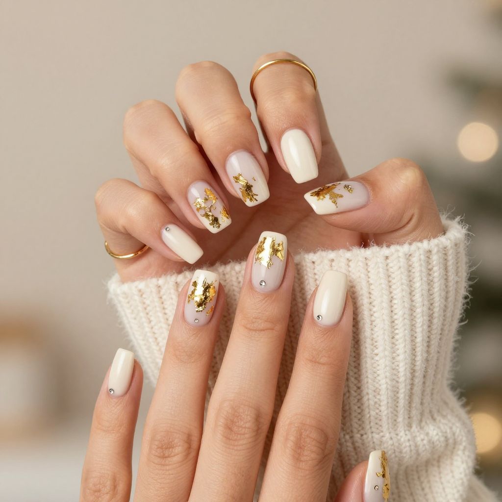 Classic gold foil luxe Christmas nails
