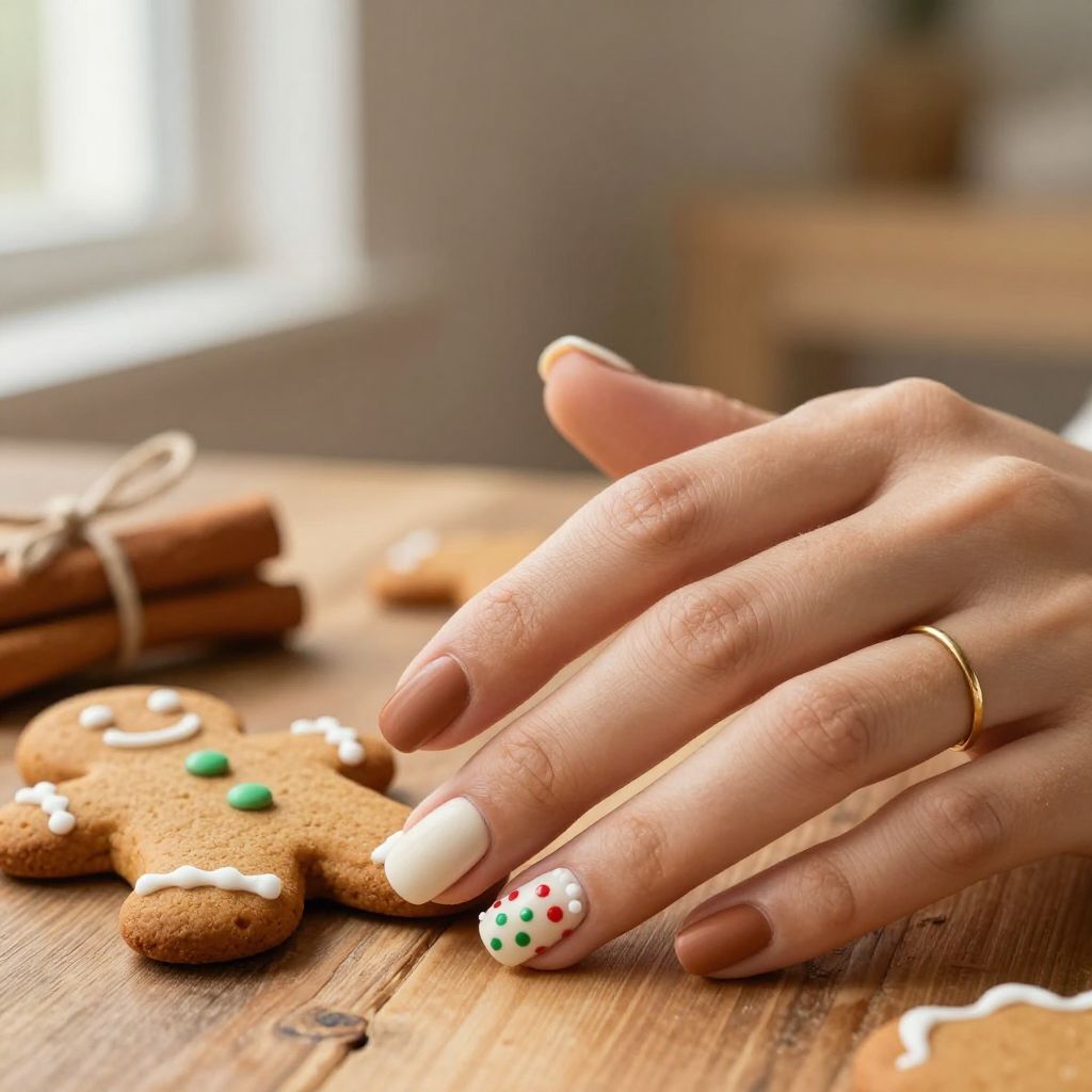 Gingerbread inspired Christmas nails