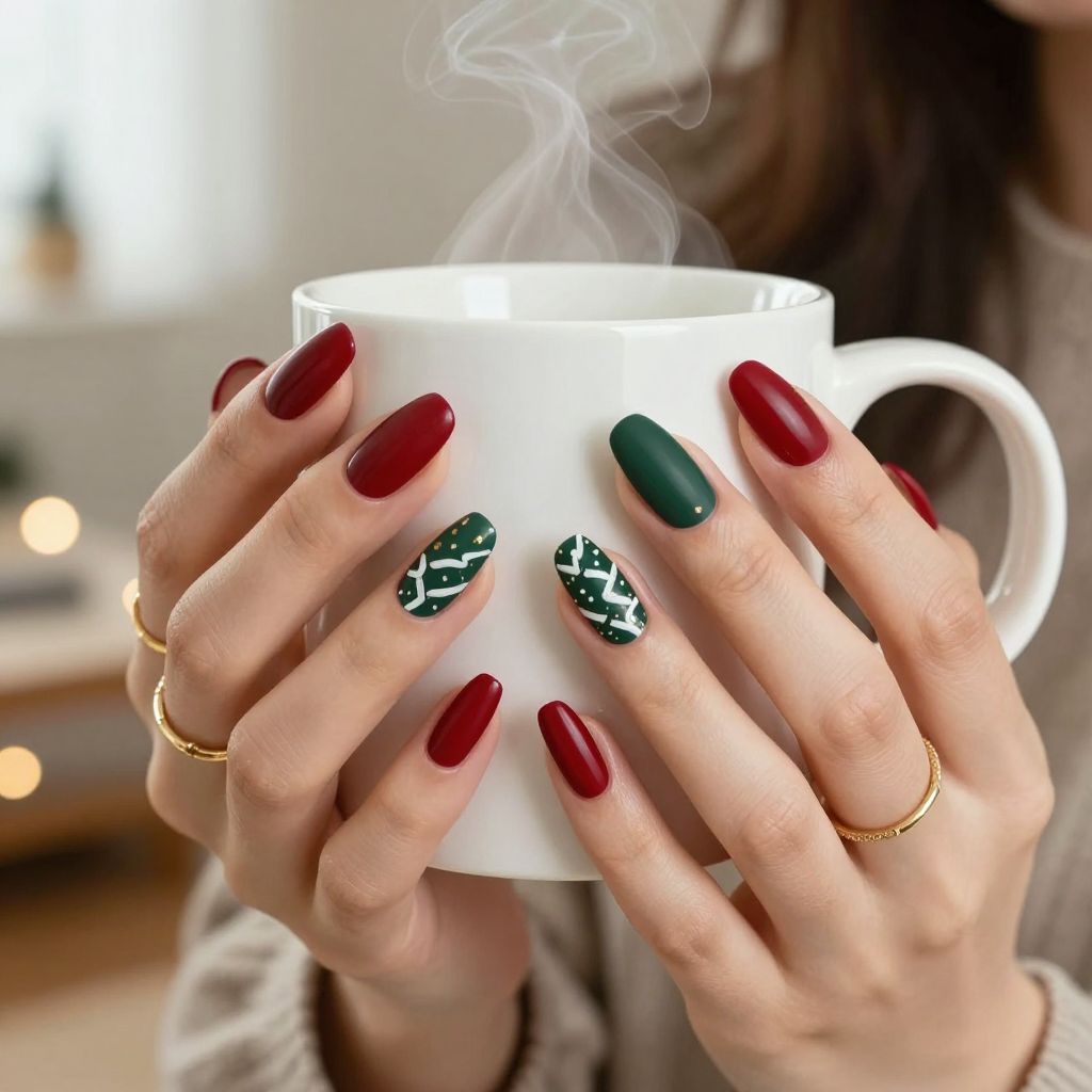 Ugly sweater pattern Christmas nails