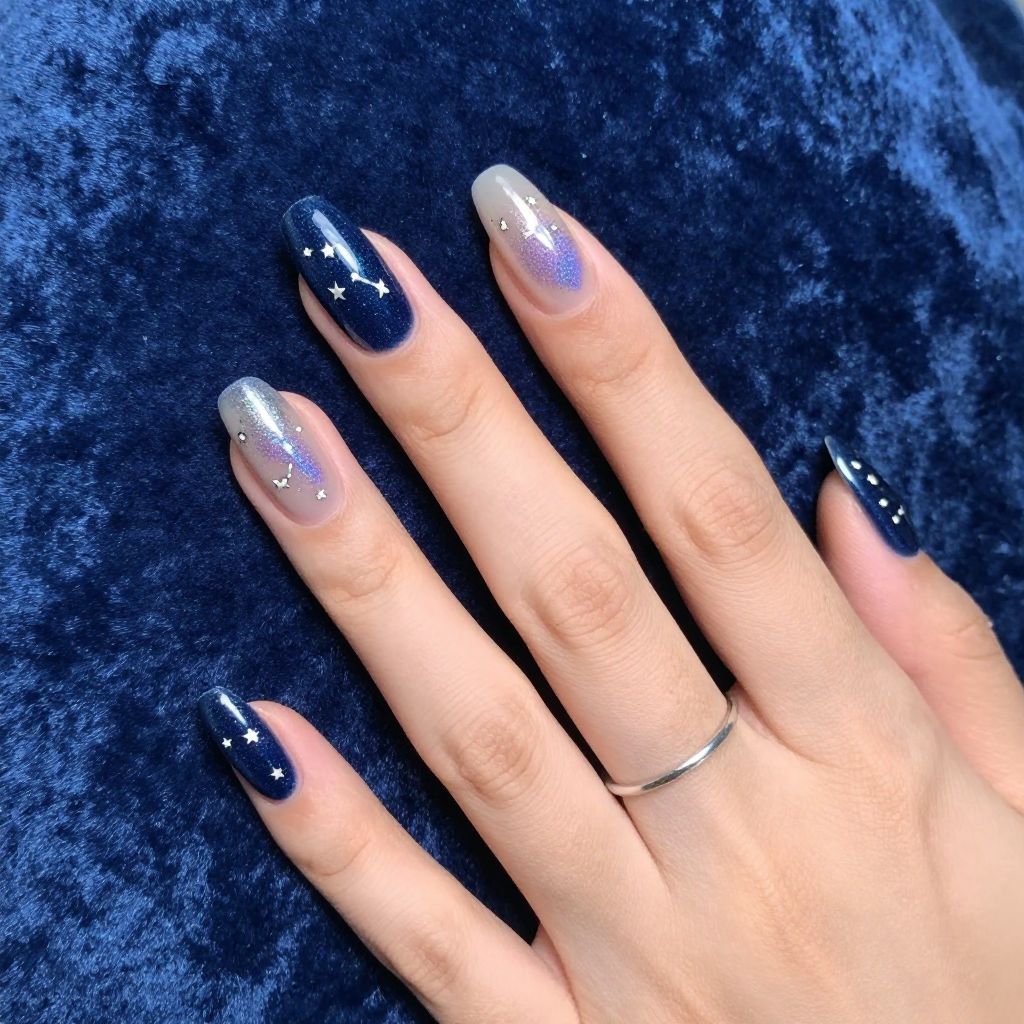 Polar night sky Christmas nails