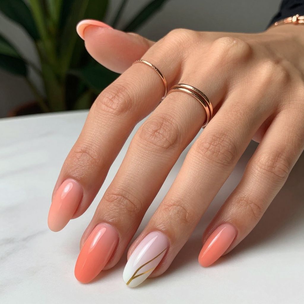 Coral Peach Ombre Coffin Nails