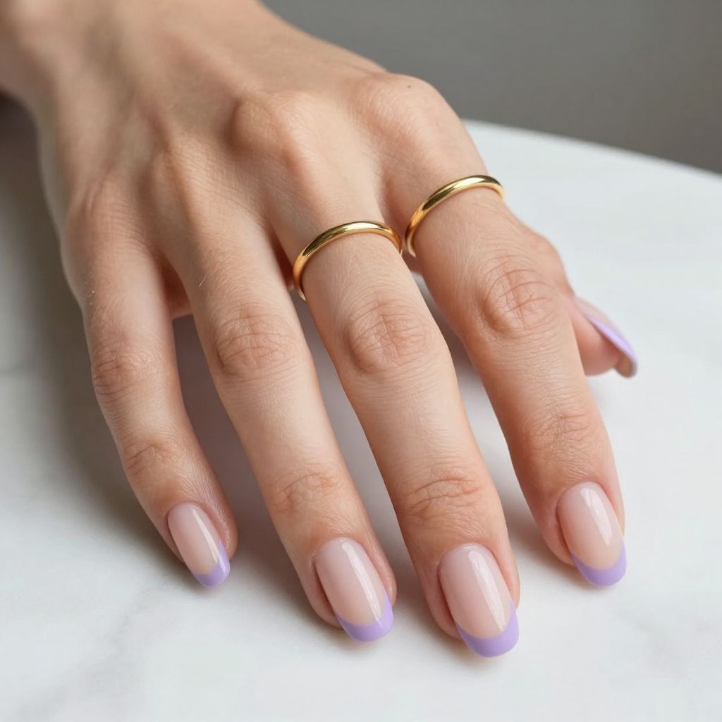 Lavender French Tip Coffin Nails