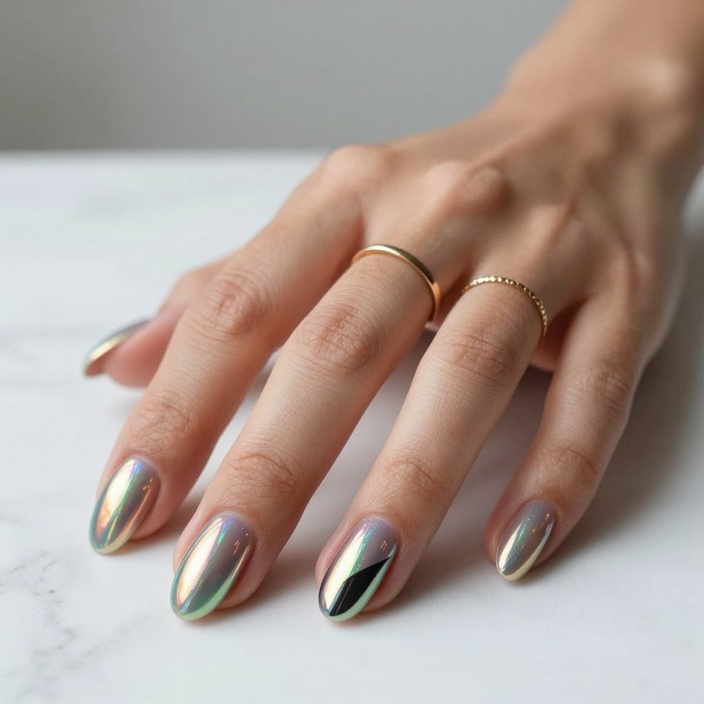 Holographic Chrome Coffin Nails