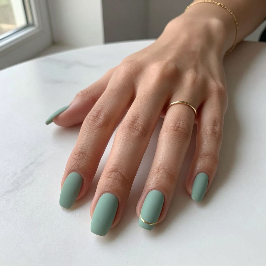 Sage Green Minimalist Coffin Nails