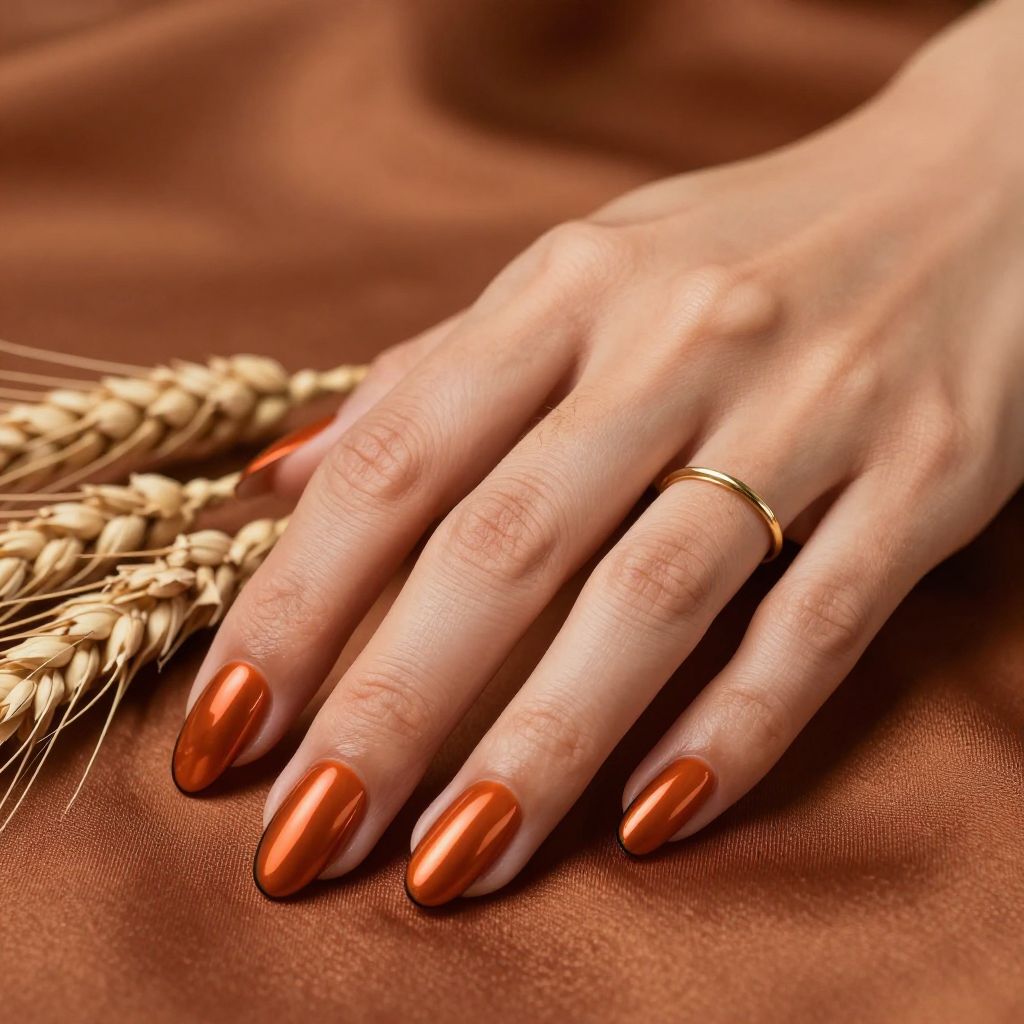 Burnt orange chrome fall nails