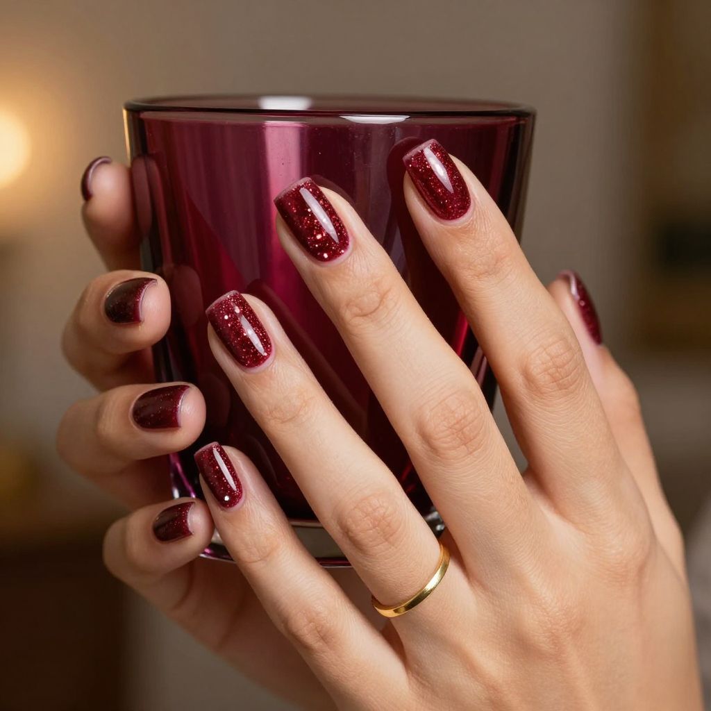 Cranberry micro glitter fall nails