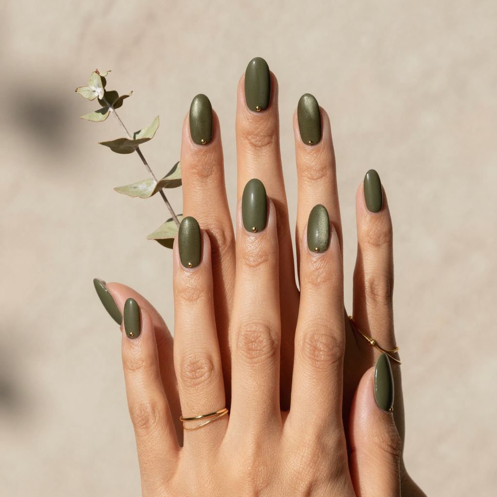 Matte olive velvet fall nails