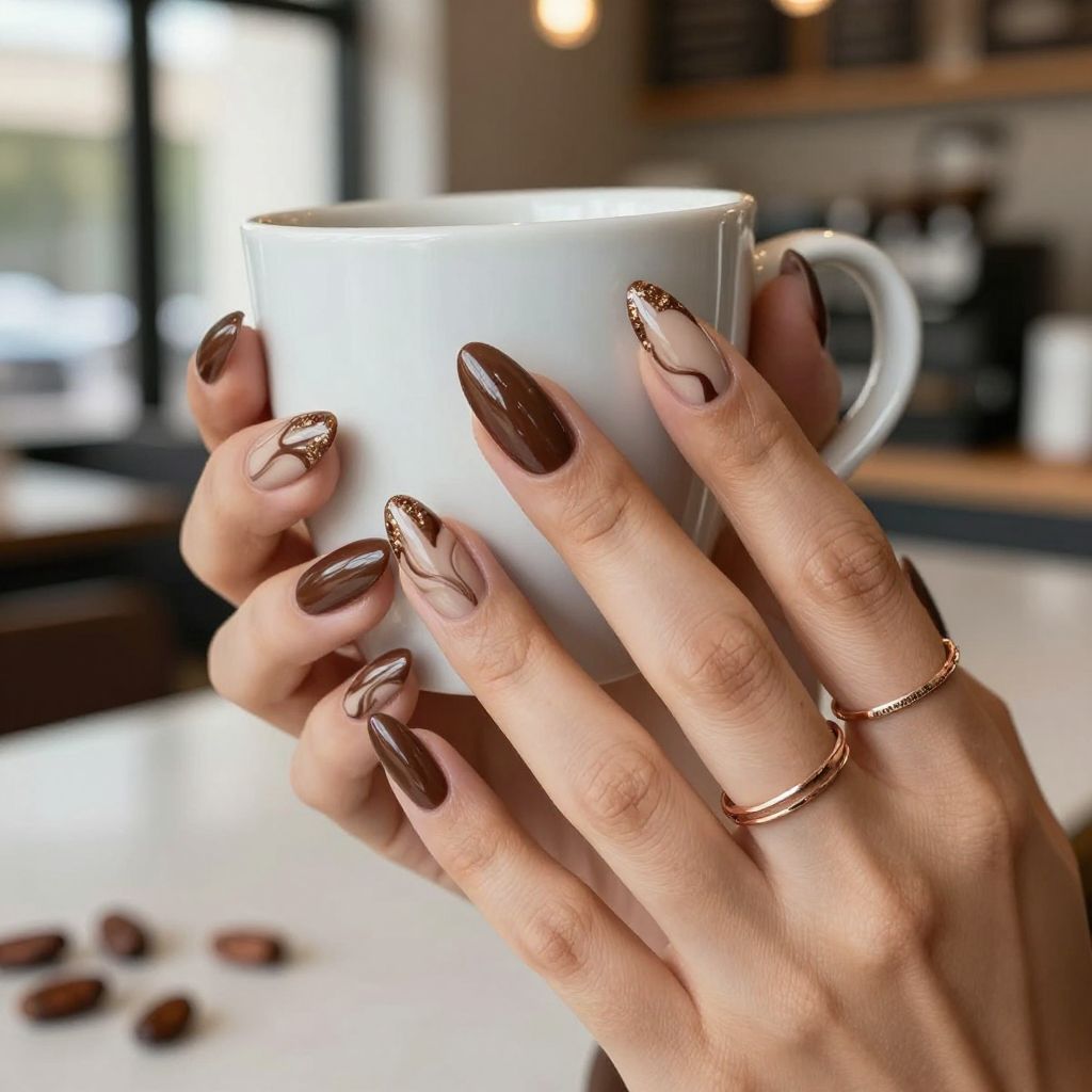 Chocolate marble drip fall nails