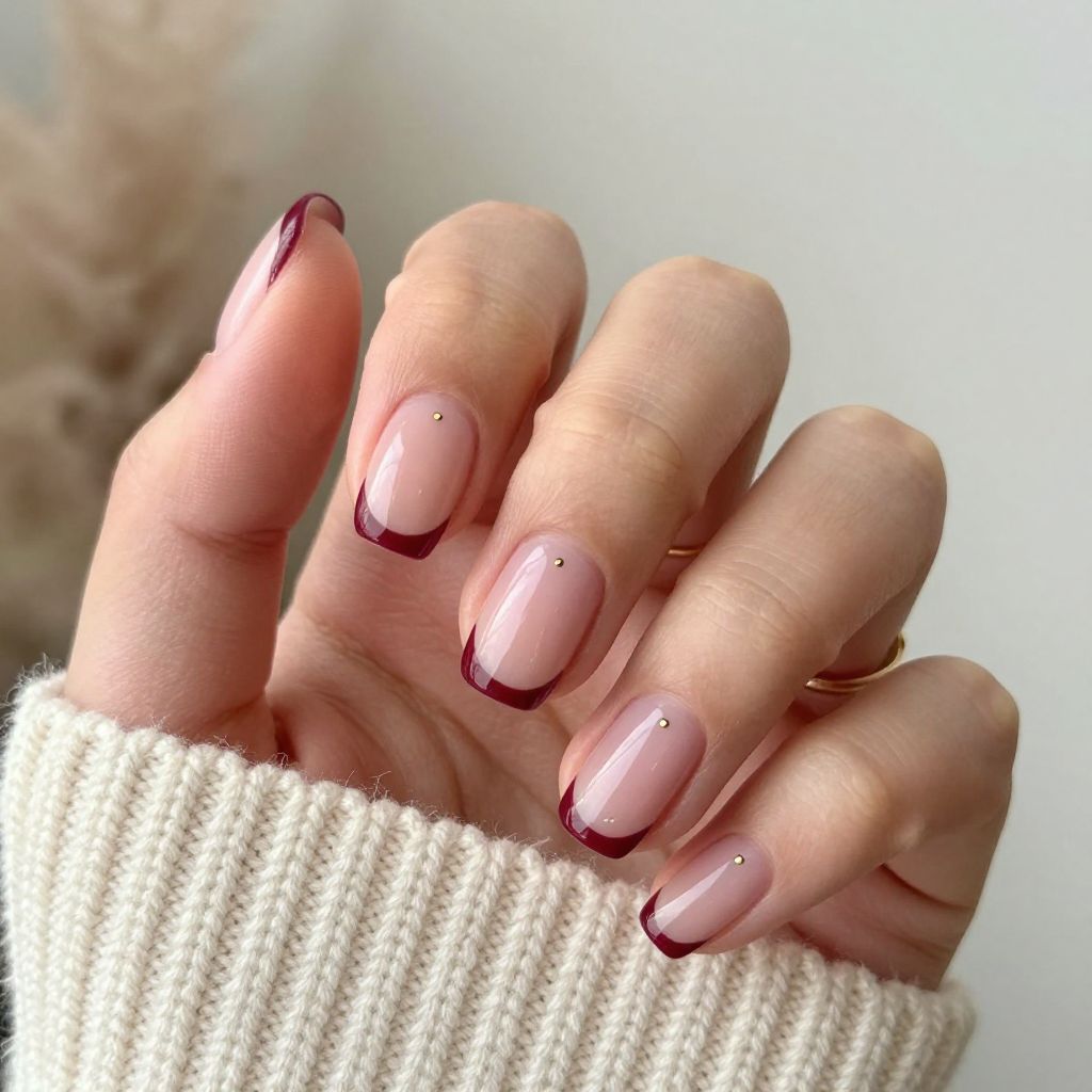 Burgundy micro French fall nails