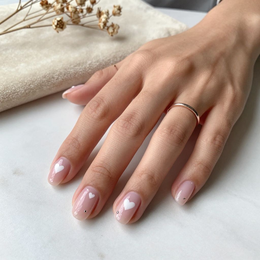 Cute February Nail Ideas - Sheer Pink Hearts