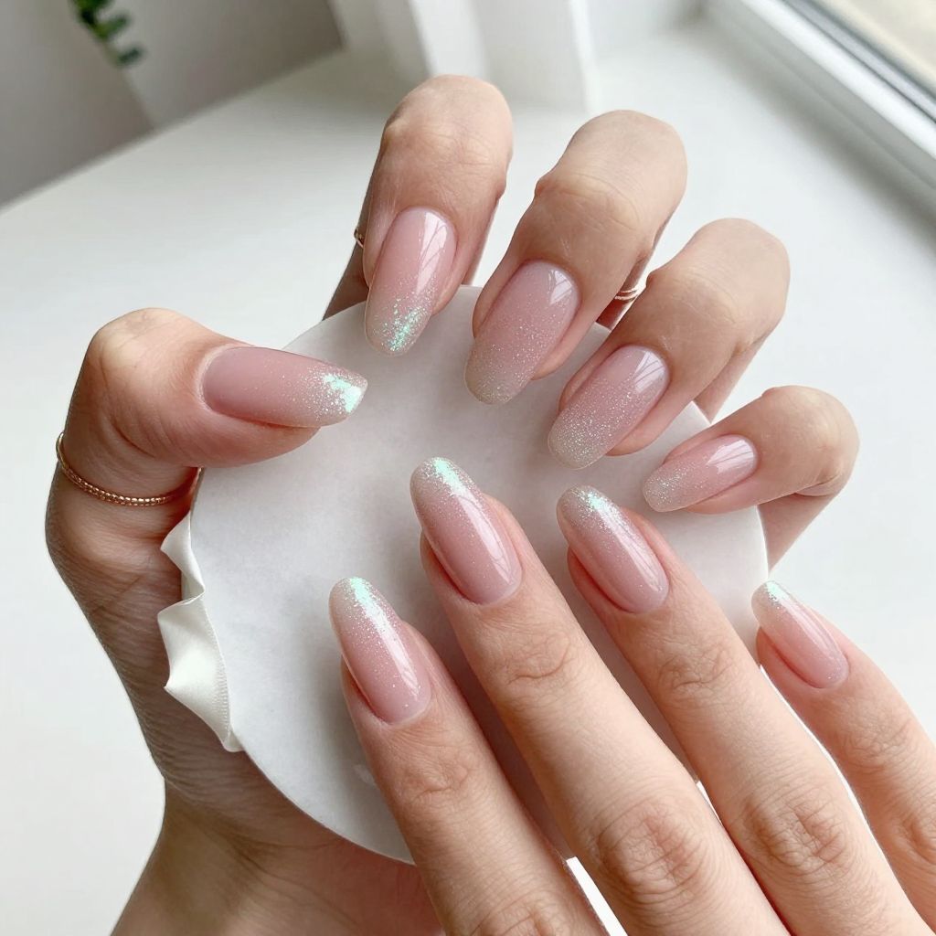 Cute February Nail Ideas - Rose Glitter Gradient