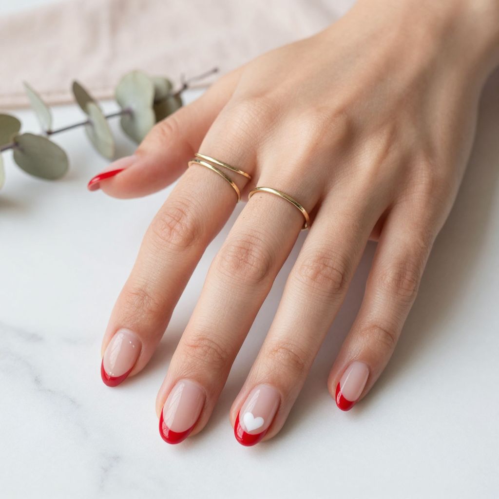 Cute February Nail Ideas - Cherry Red Micro French