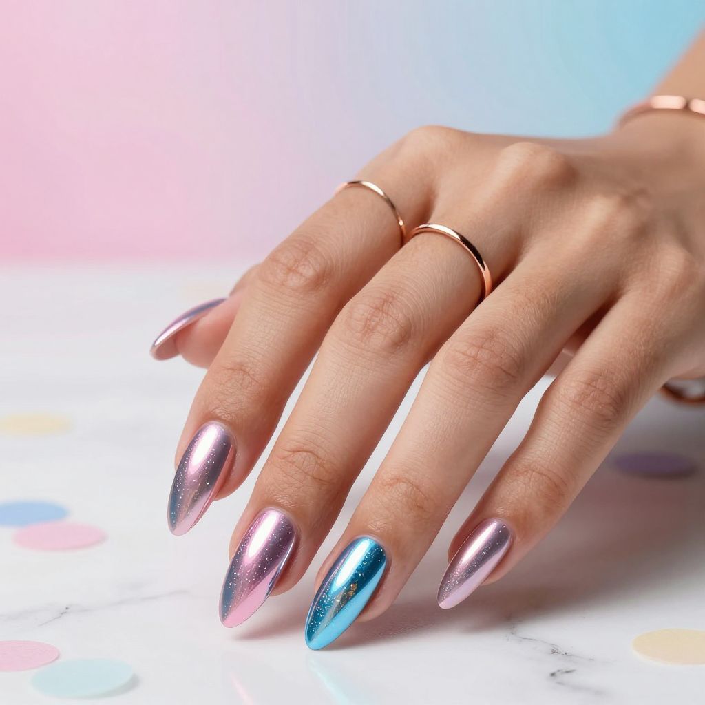 Chrome or Mirror Finish Split in Pink and Blue