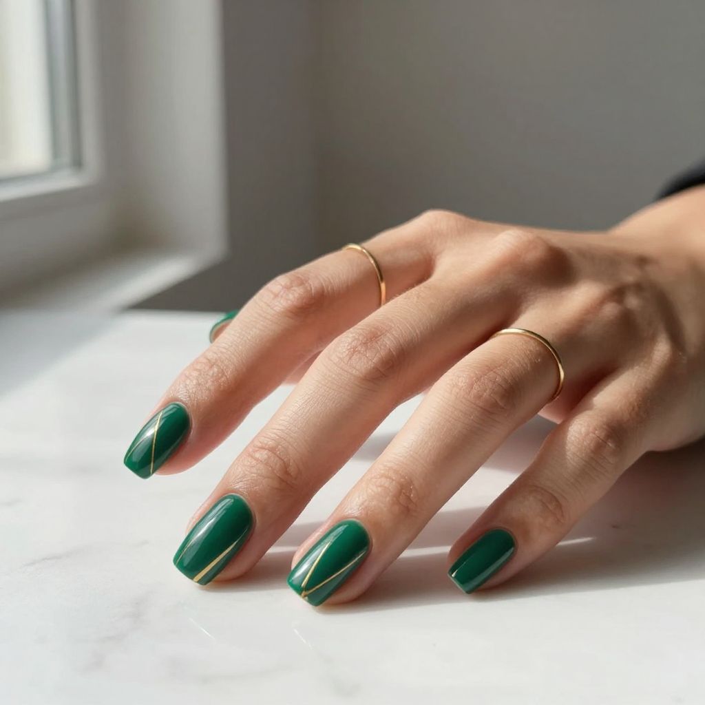 Emerald Green with Gold Geometric Lines