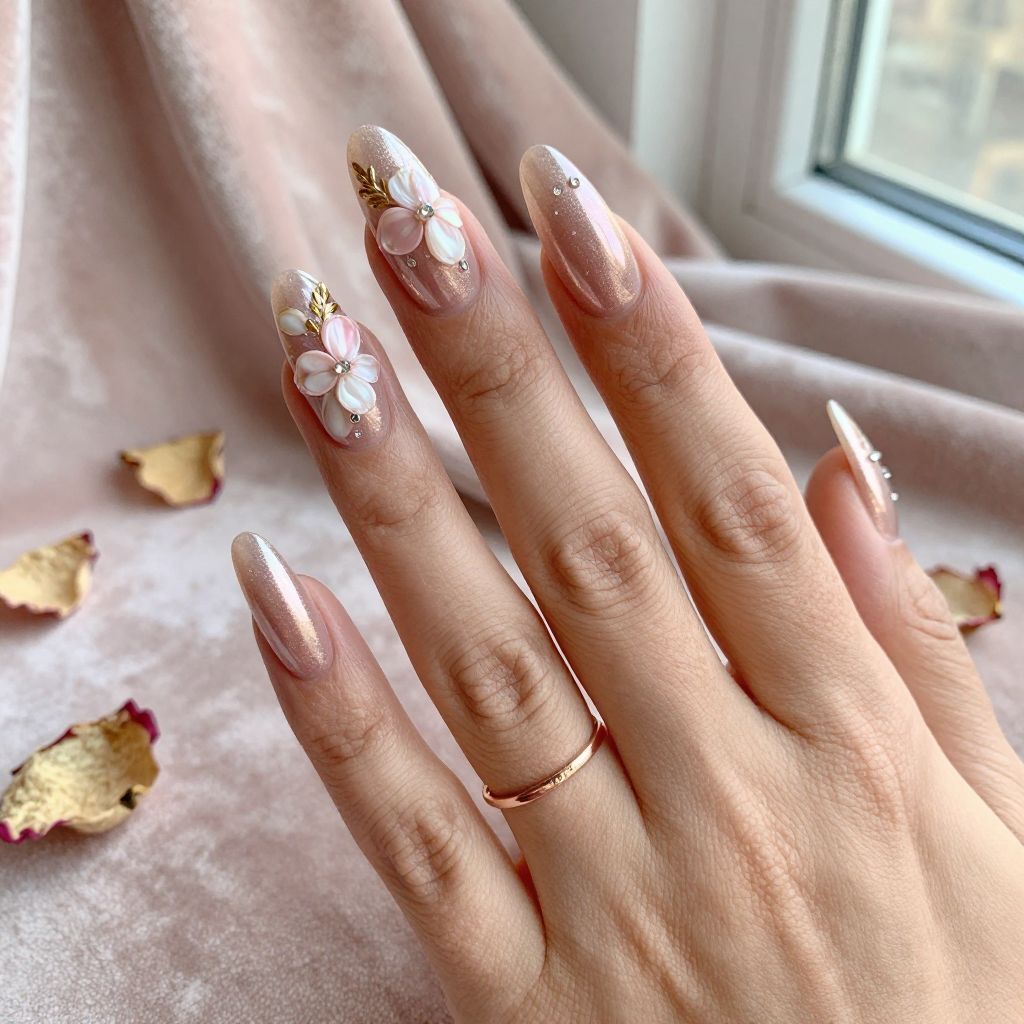 Rose Gold with 3D Floral Sculptures