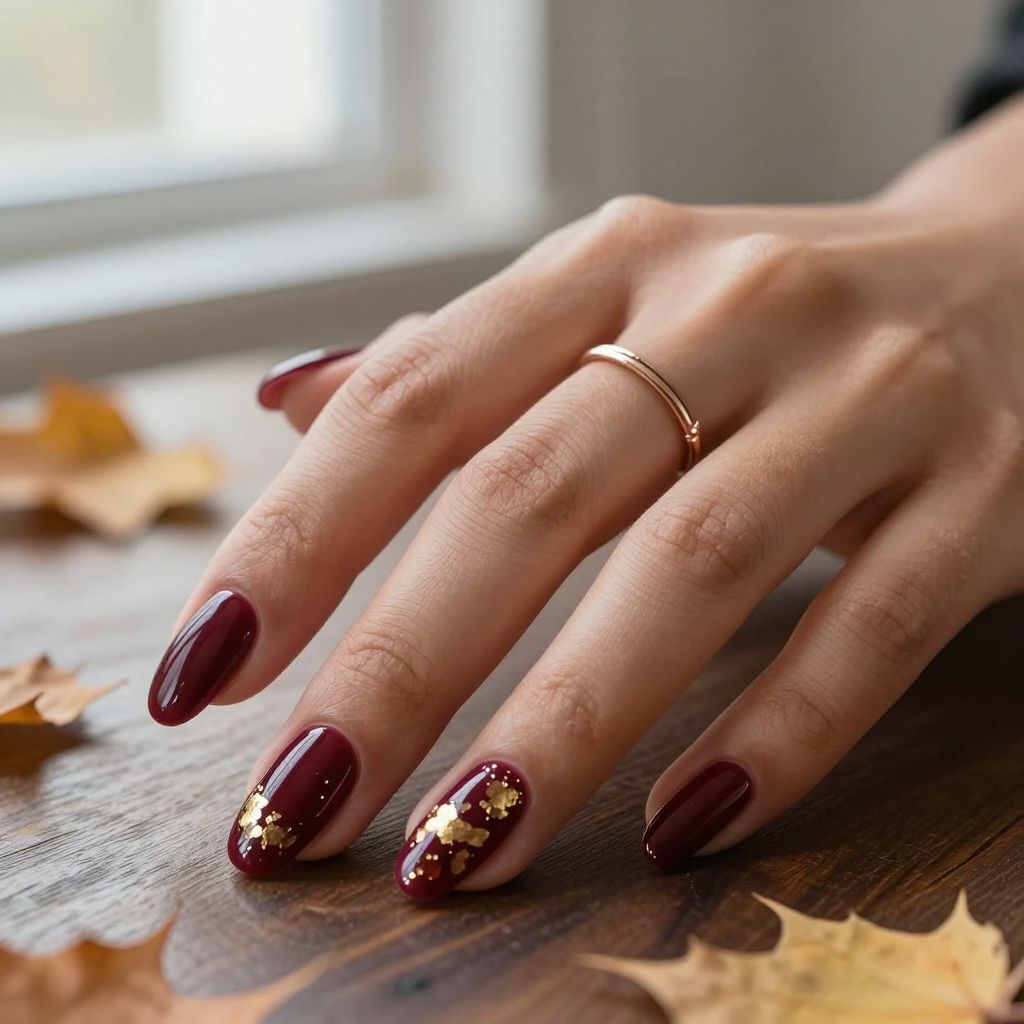 Deep Burgundy with Gold Leaf Details