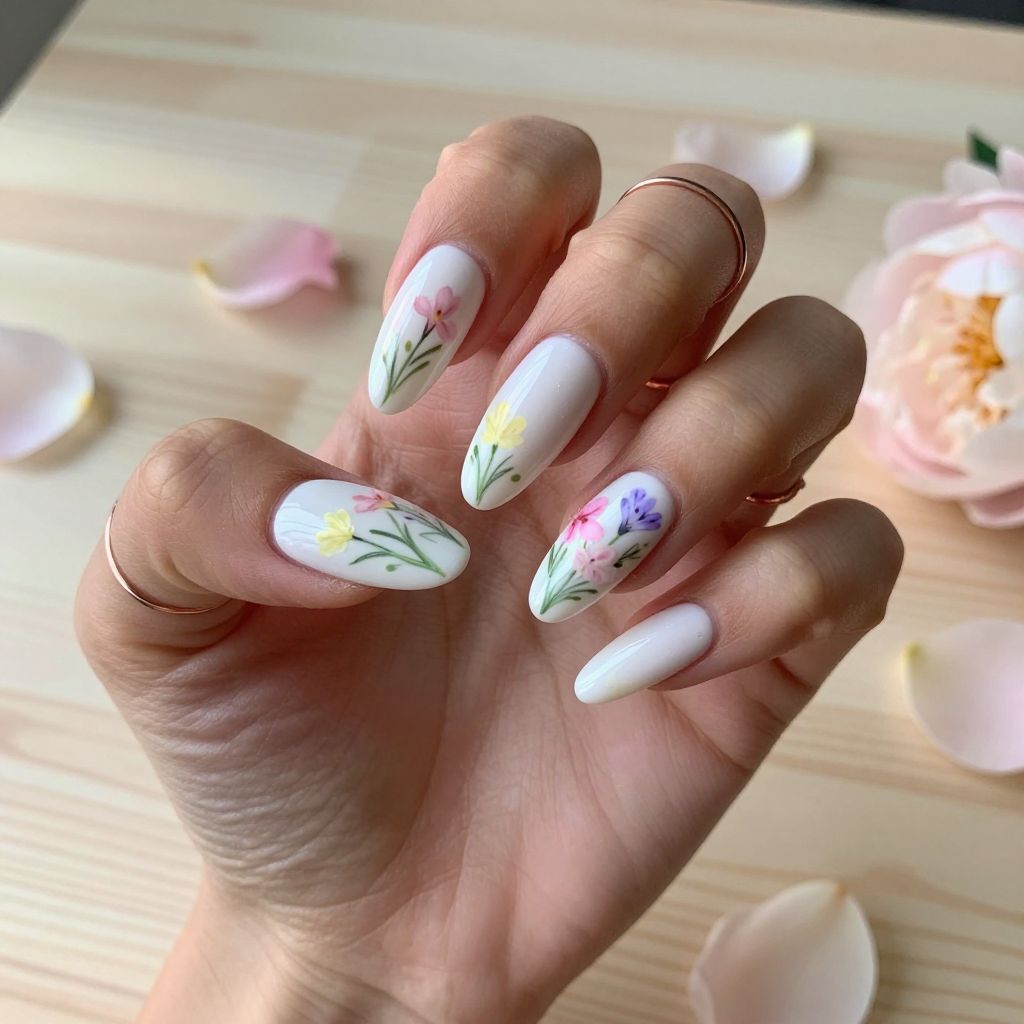 White Base with Hand Painted Wildflowers