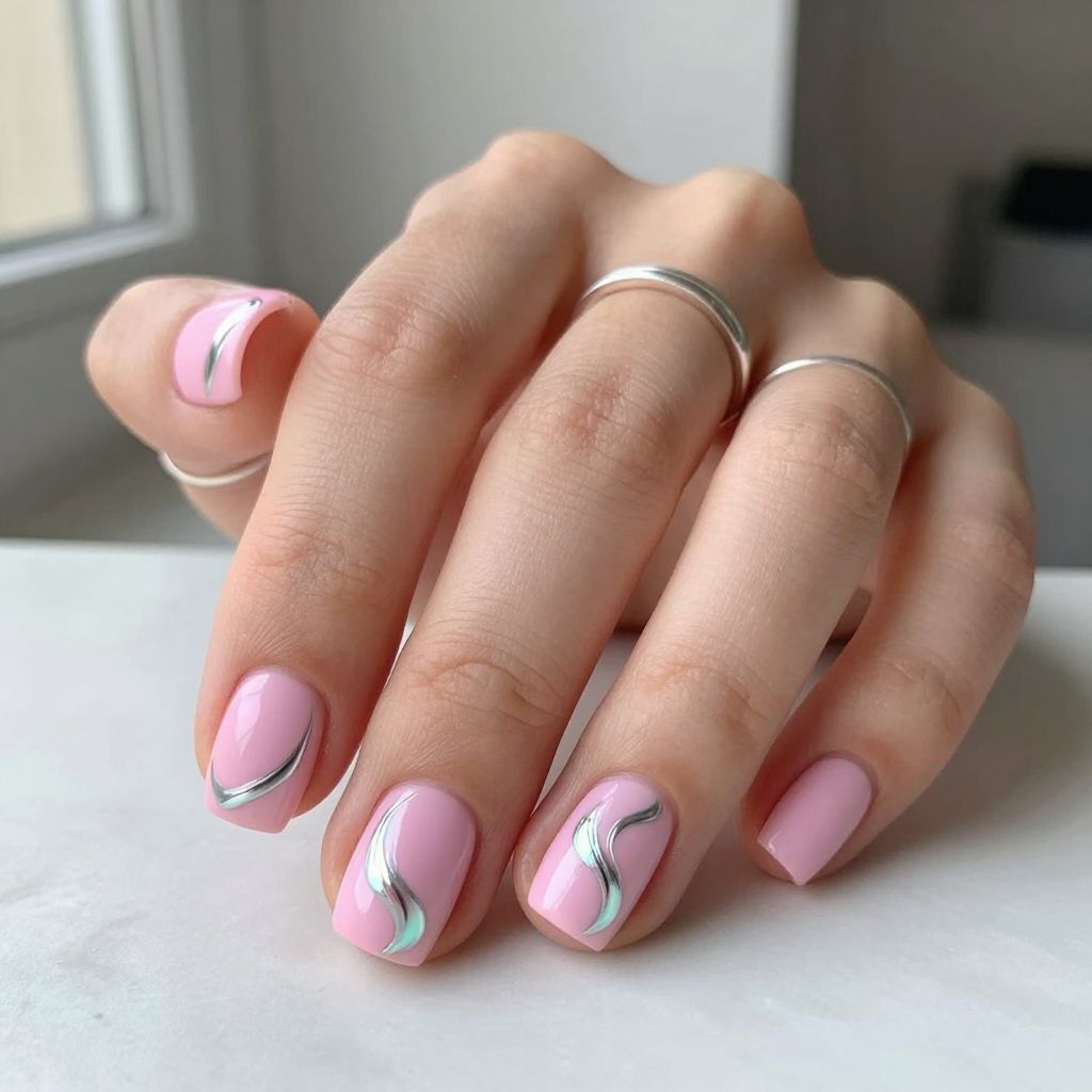 Bubble Gum Pink with Chrome Swirl