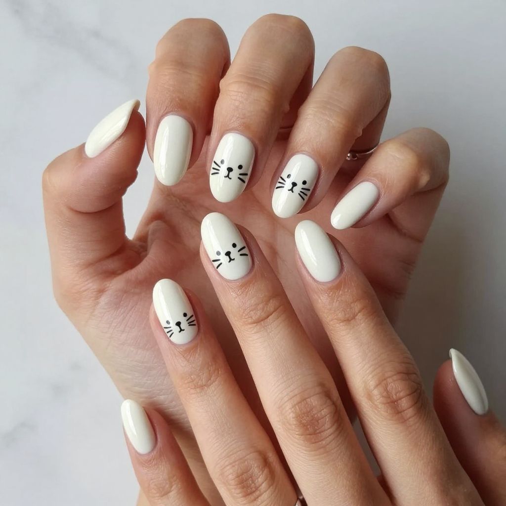 Black Cat Face Nails for Fun