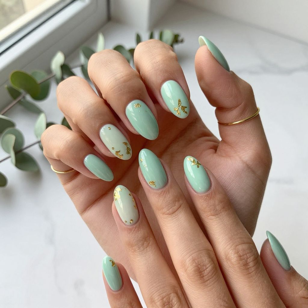 Mint Green with Gold Leaf Details