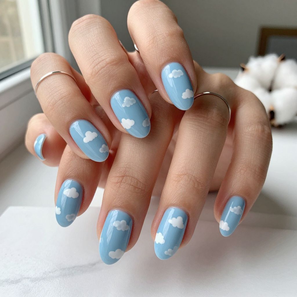 Baby Blue with Tiny Cloud Motifs