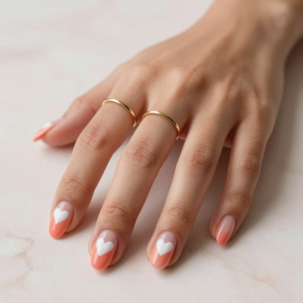 Soft Coral with White Negative Space Hearts
