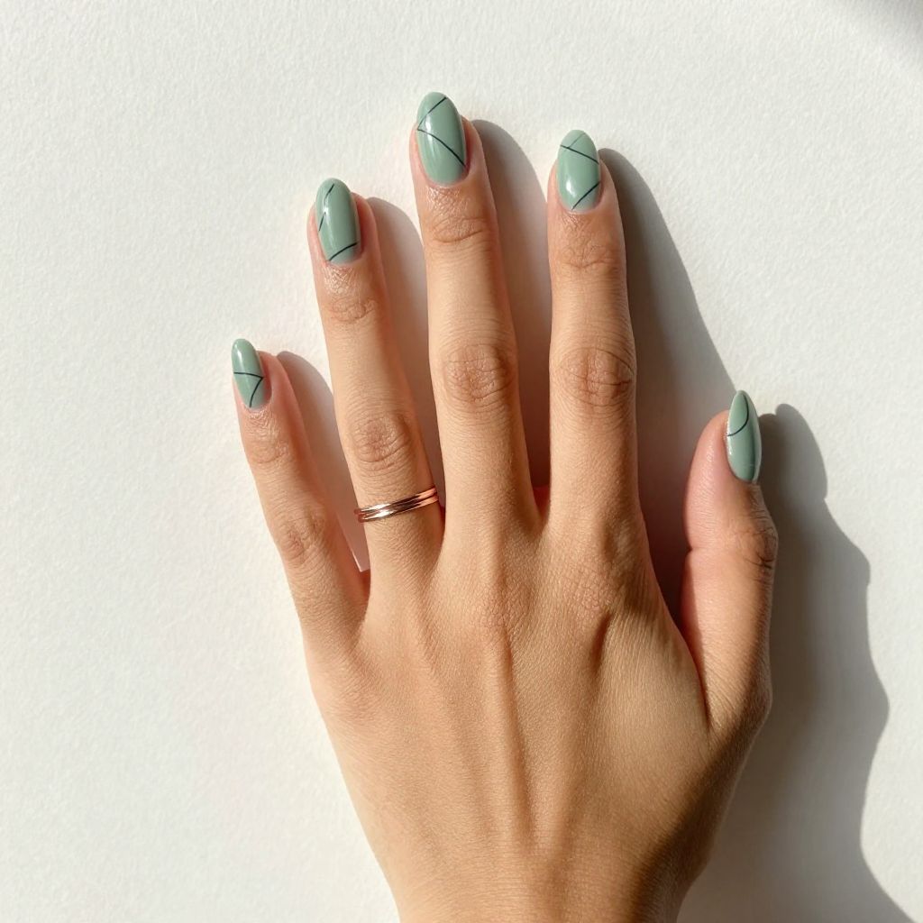 Sage Green with Minimalist Line Work