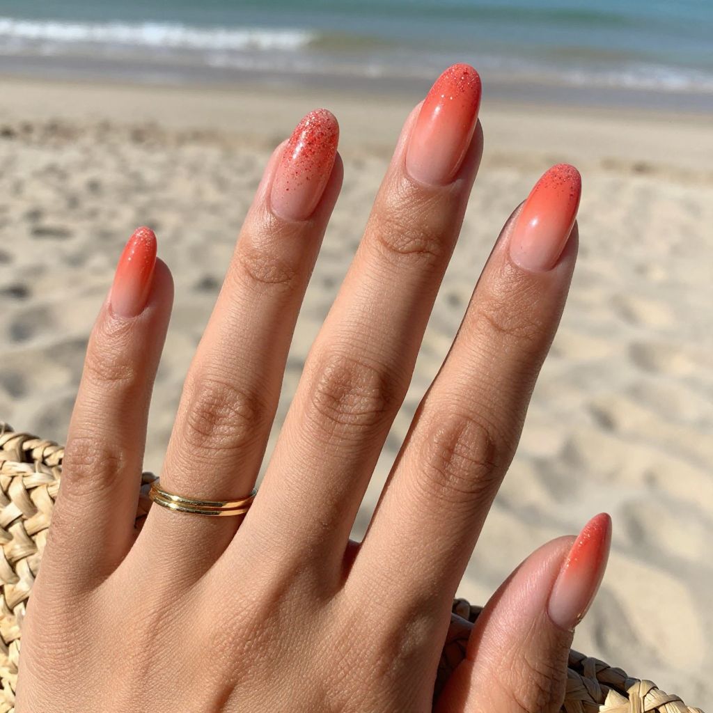 Coral Gradient with Glitter Tips