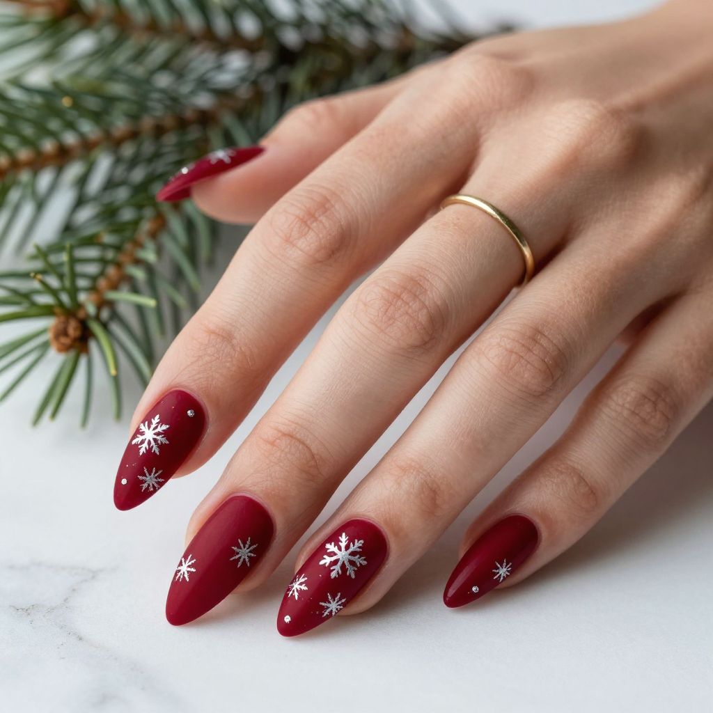 Deep Red Velvet with Silver Snowflakes
