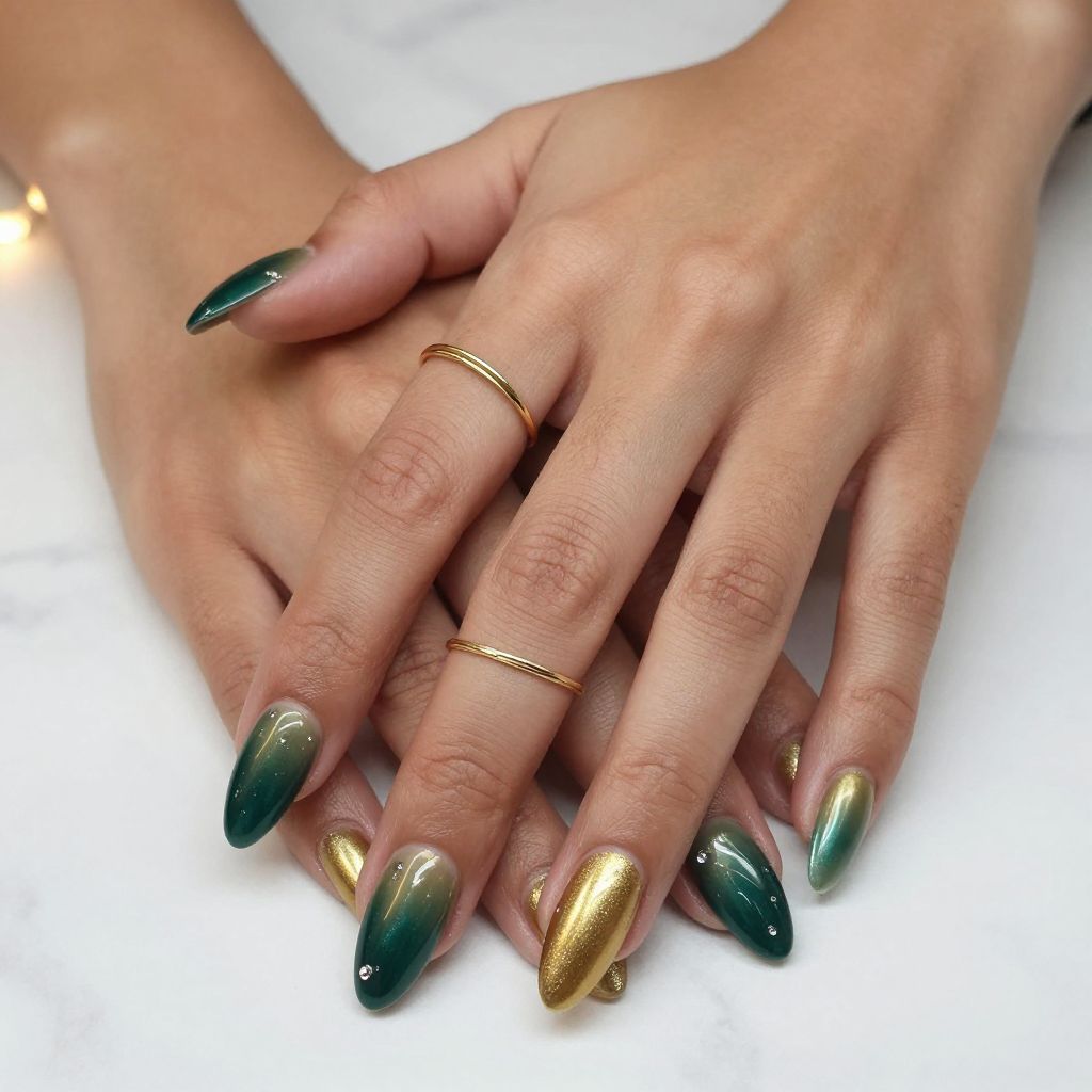Festive Jewel Tone Ombre with Gold Tips