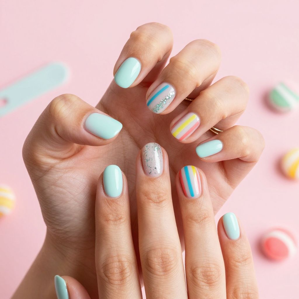 Cute Nail Ideas For Kids - Candy Stripe Nails