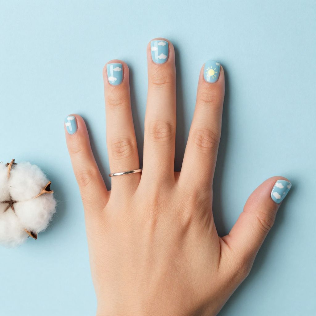 Cute Nail Ideas For Kids - Cartoon Cloud Nails