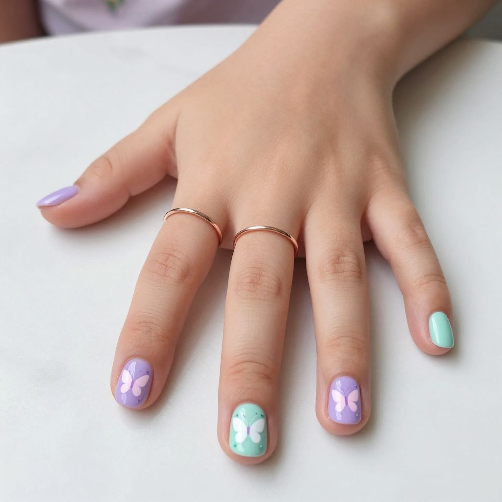 Cute Nail Ideas For Kids - Butterfly Garden Nails