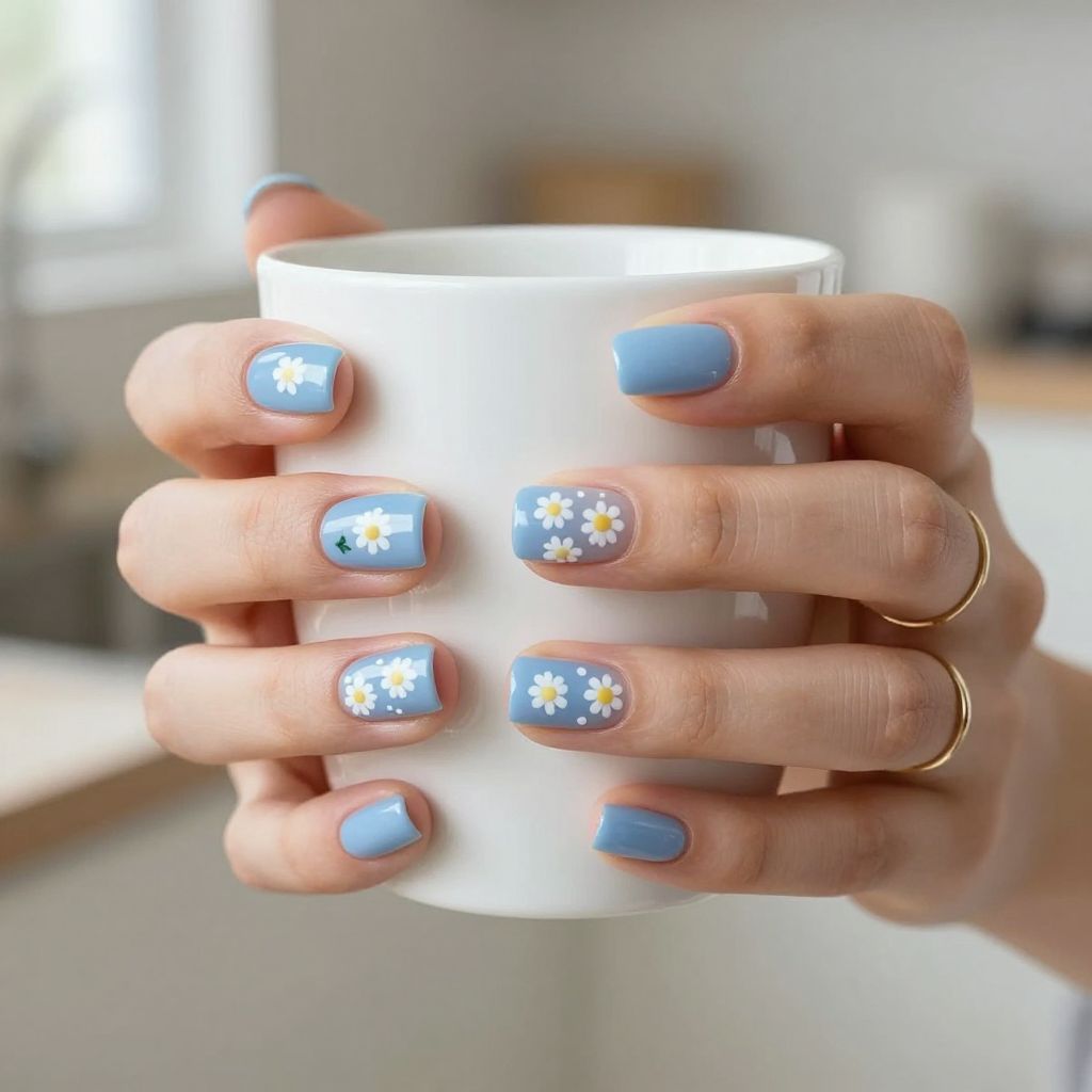 Floral micro garden short nails